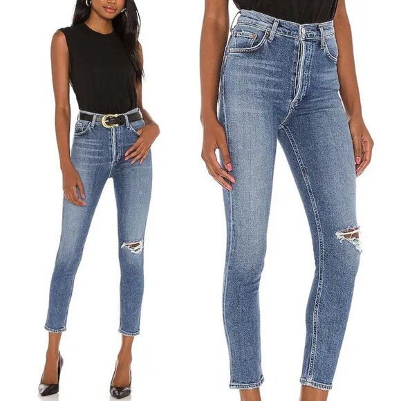 AGOLDE Nico High Rise Slim-Fit Distressed Jeans Shoreline Revolve Button Fly 23 - Picture 2 of 15
